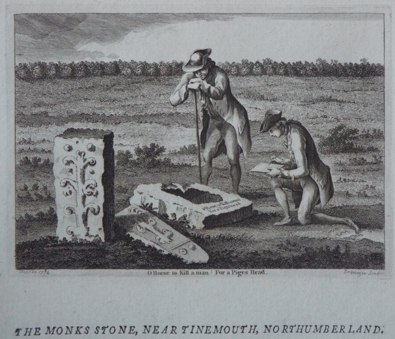 Print - The Monk's Stone, near Tynemouth, Northumberland. - 